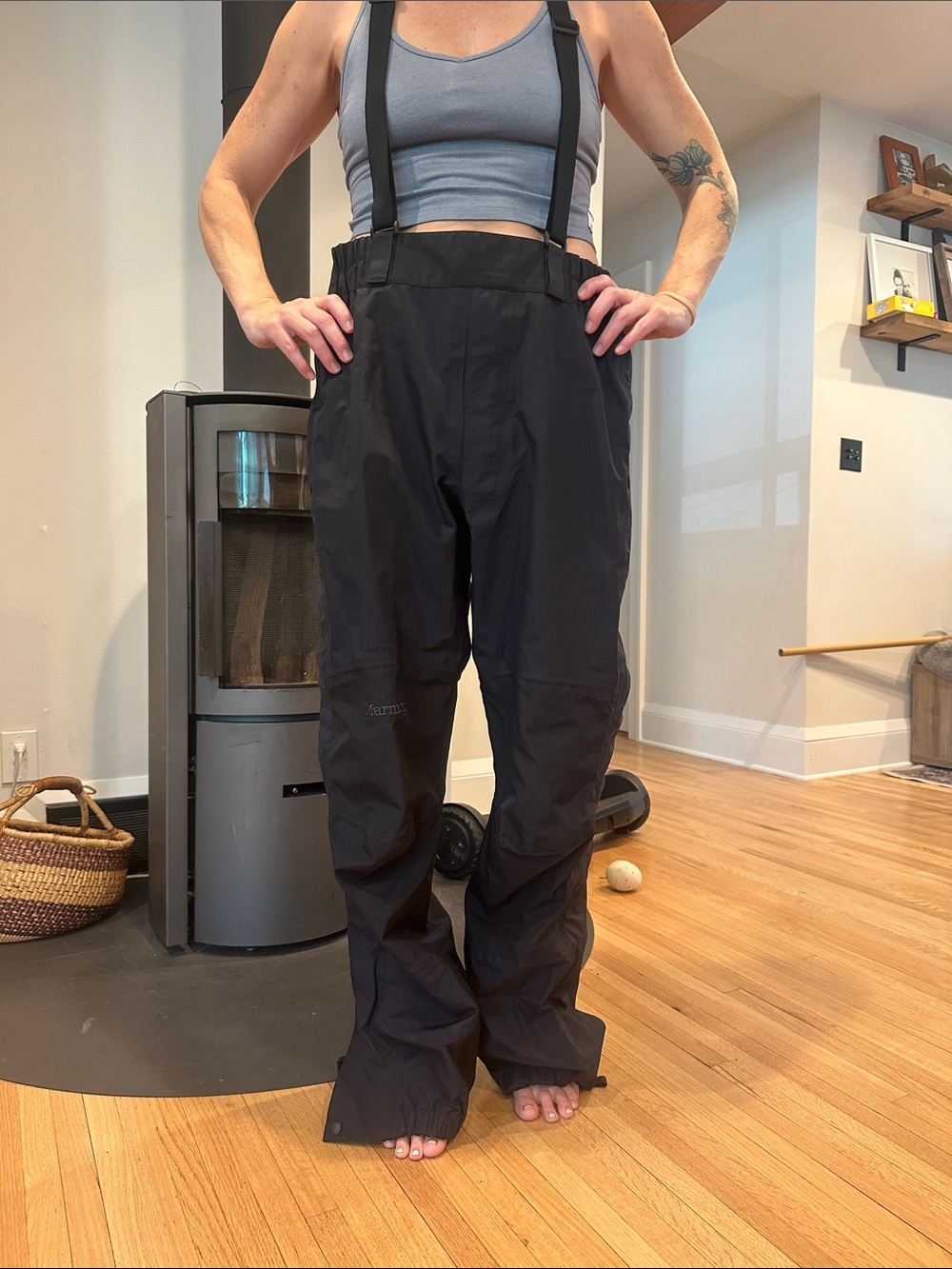 Black Men's Waterproof Snow Pants with Adjustable Suspenders